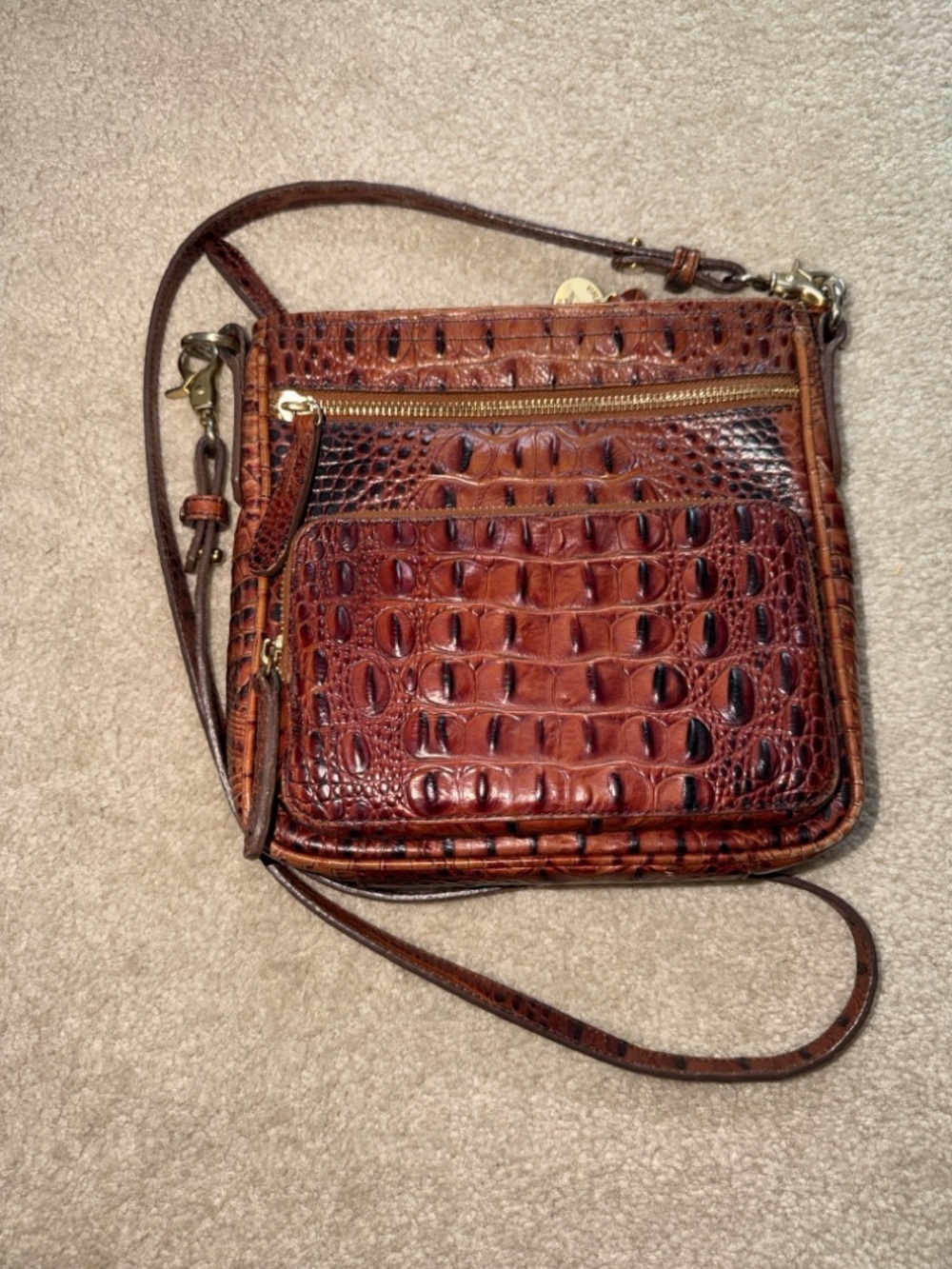 Brahmin Pecan Melbourne Croc-Embossed Crossbody with Front Zip Pocket - Picture 9 of 9